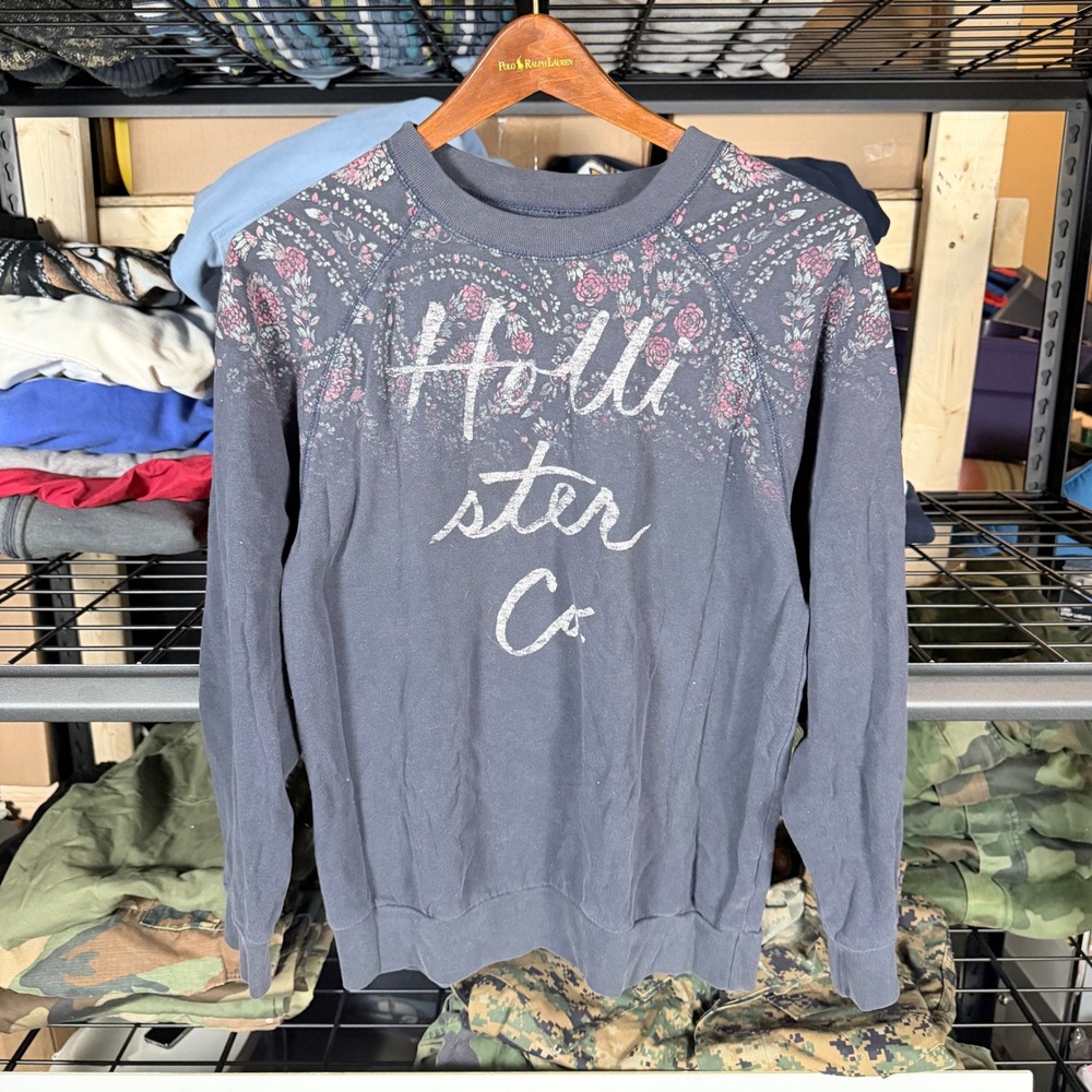Hollister Co Womens Gray Floral Crew Neck Long Sleeve Size S